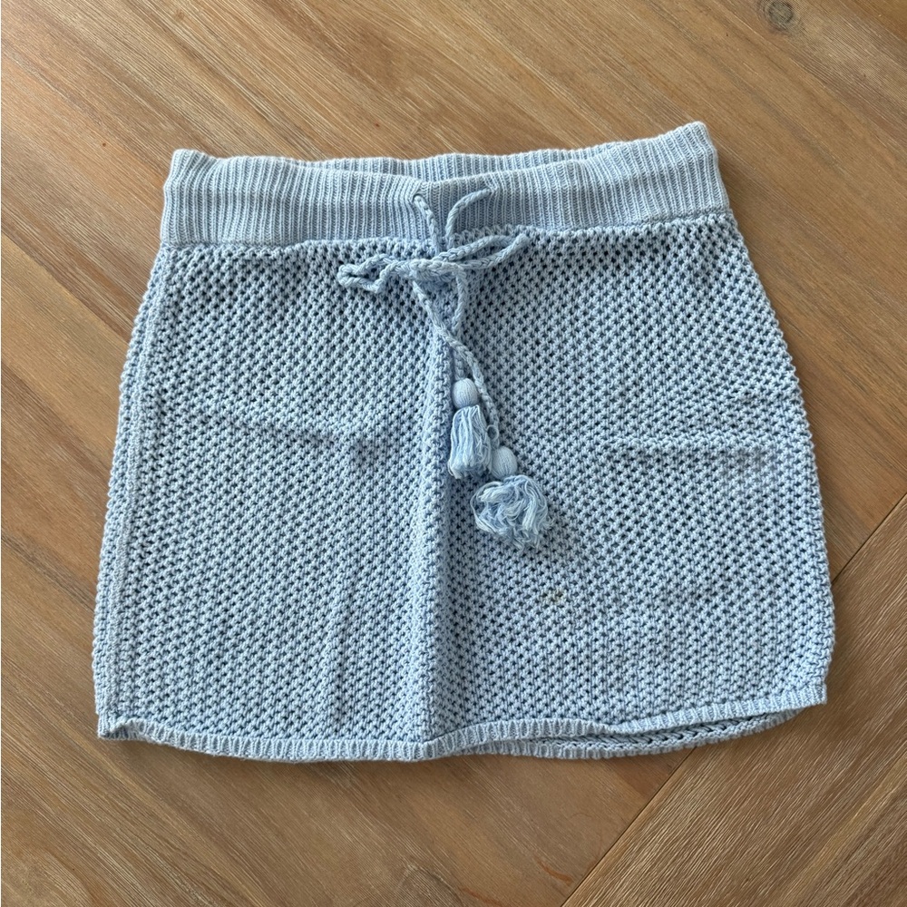 l*space Light Blue Knit Drawstring Mini coverup Skirt